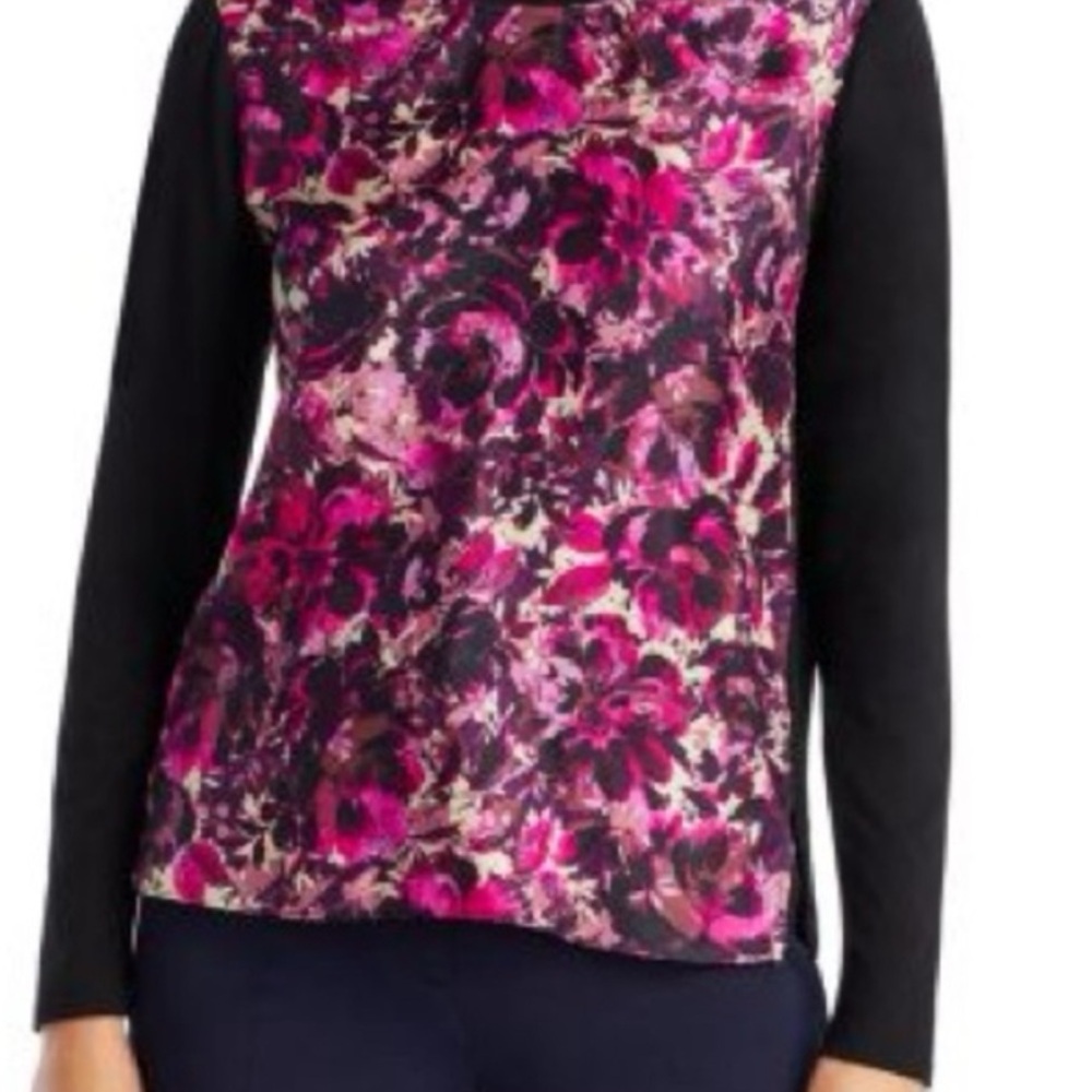Kobi Halperin Silk Pink and Purple Graphic Long Sleeve Blouse